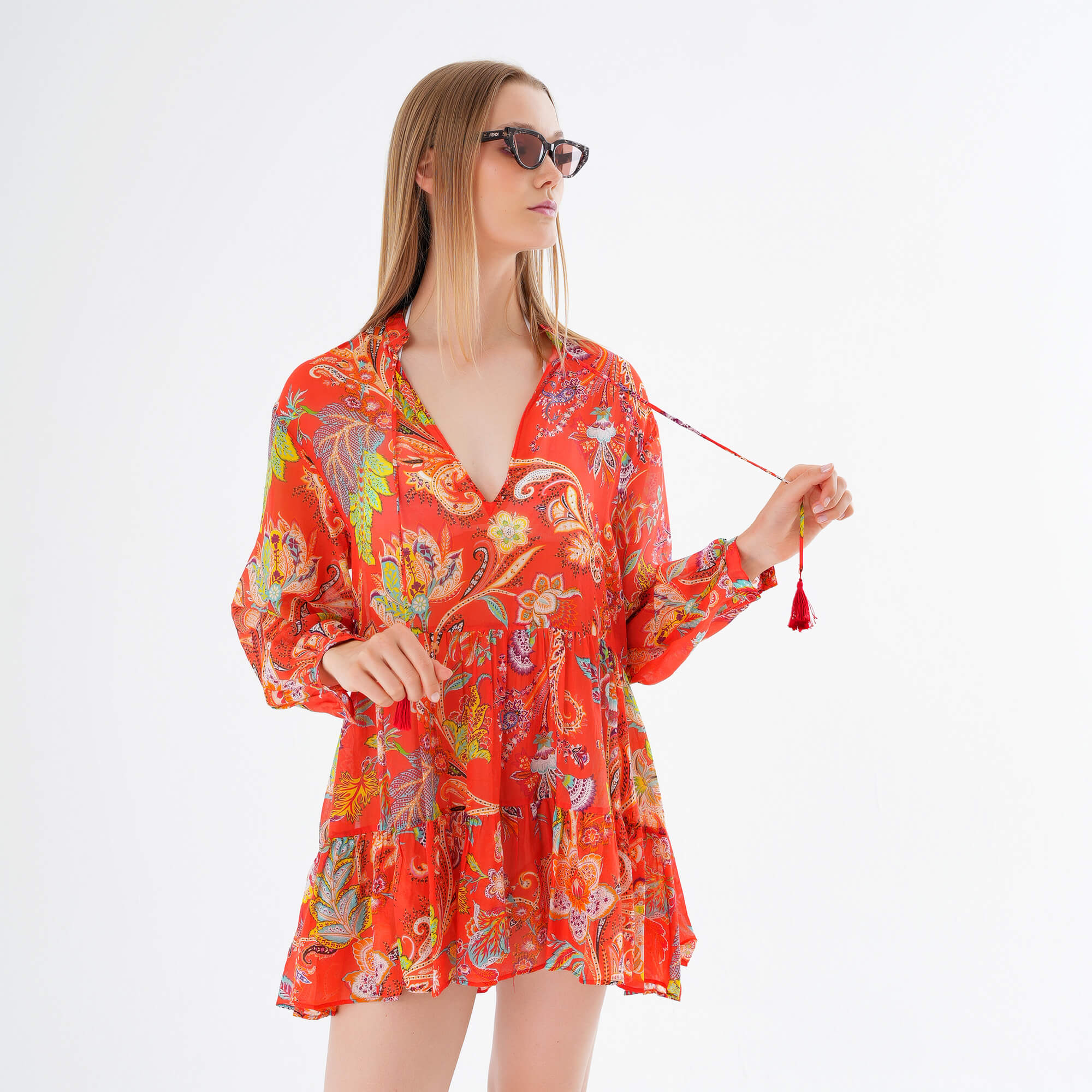 Etro- Orange Paisley Beach Cover Up Dress IT40